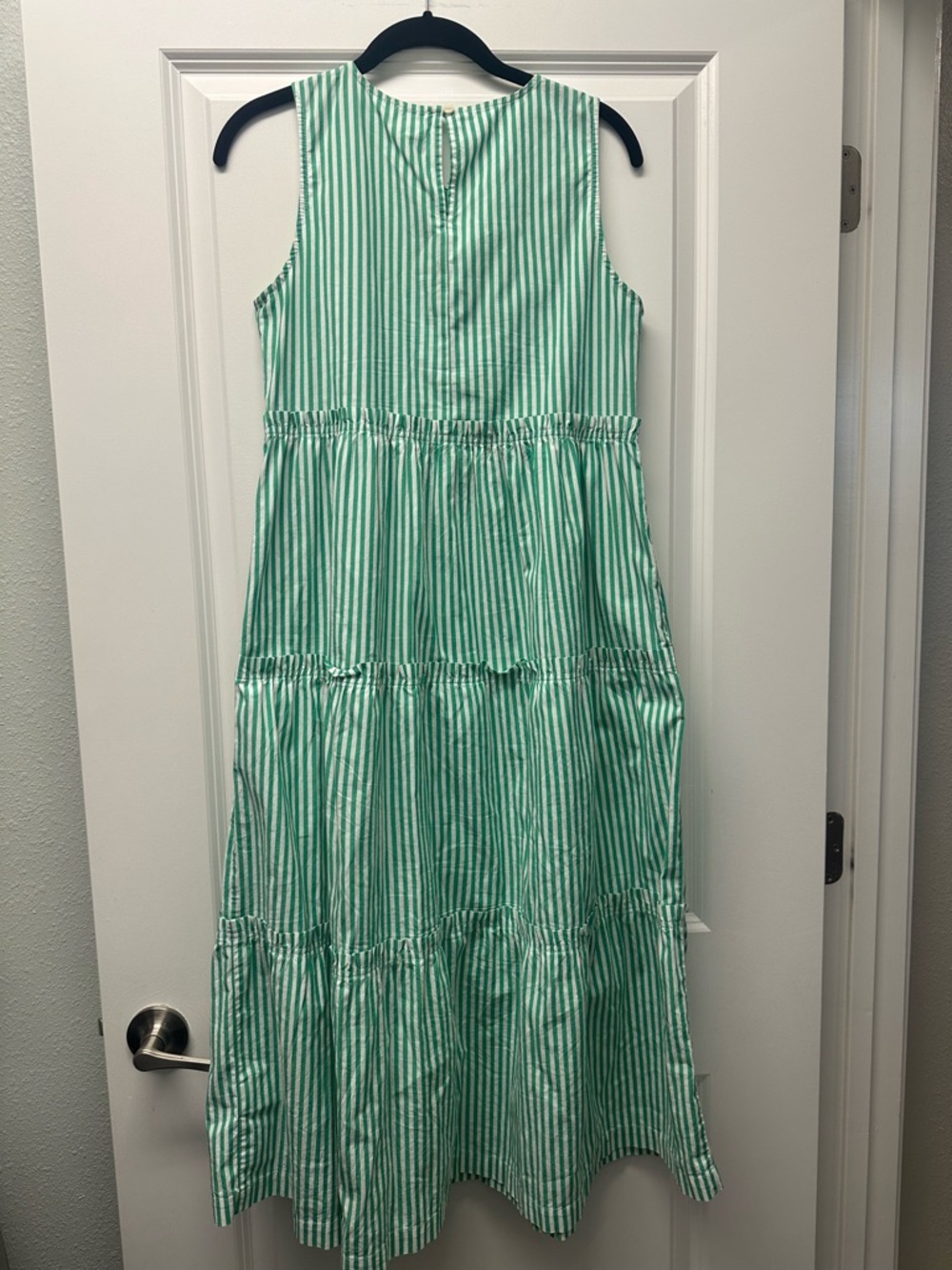 J. Crew Women's Green and White Striped Tiered Midi Dress - Picture 4 of 7